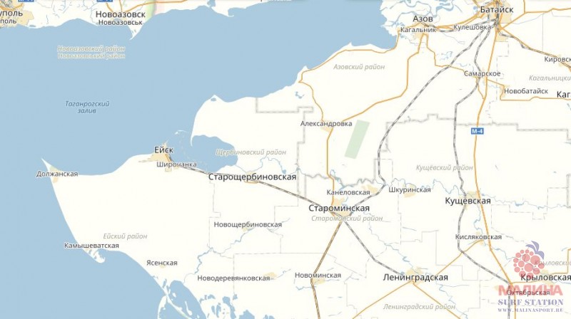 Карта Ейского района. Таганрогский залив